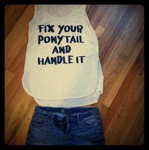 Work out tank and denim shirt